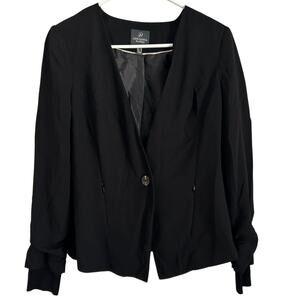 Adrianna Papell Black Tuxedo Blazer - Ruched Sleeve, Size 10